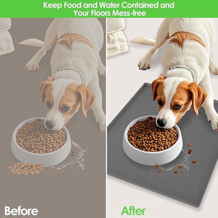 Килимок для годування собак, вологостійкий килимок під миску для тварин, великий силіконовий килимок 50 x 60 см з бортиком, захист від бруду, килимок для цуценят
