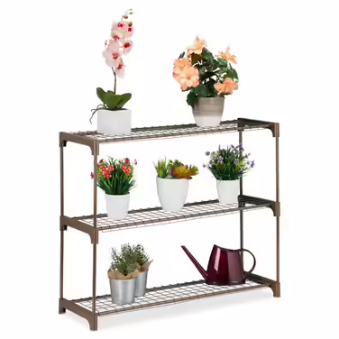 Relaxdays Brown Flower Shelf Metal 3 Tiers