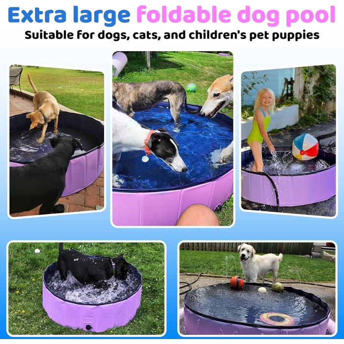 80x20 cm Foldable Dog Pool – Collapsible Plastic Hard Pool for Dogs and Children, Non-Slip Pet Bathtub for Outdoor Use in the Garden, Lightweight and Portable (Pink, 220x30cm)