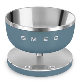 Кухонні електронні ваги Smeg KSC01BLMWW з чашею з нержавіючої сталі, функцією тари, 4 одиниці вимірювання, до 5 кг, сині