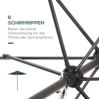 Outsunny Parasol Ø196 cm, Parasol with Tilt Function, Hexagonal Balcony Parasol Beach Parasol Windproof Stable Market Parasol Crank Parasol Sun Protection for Beach Balcony Garden, Green | Aosom