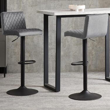 JYMTOM Set of 4 Adjustable Bar Stools with Swivel Seat - Velvet Upholstered Counter Stools for Bar, Kitchen, Bistro, Cafe & Dining Room (Gray)