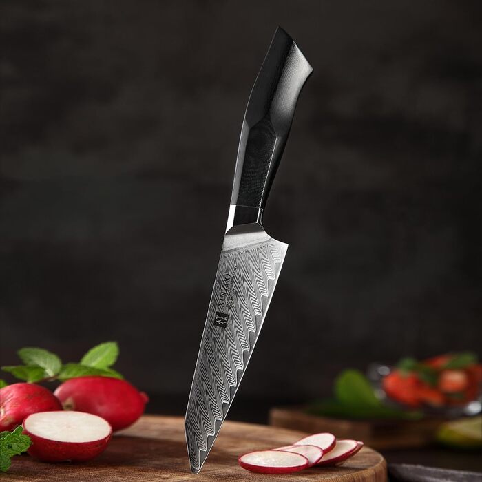 Ніж кухарський XINZUO Damaststahl Kiritsuke 21.5 см, професійний, з ручкою G10 та магнітною піхвою, серія Feng
