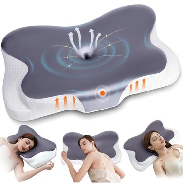 Подушка для шиї Fwoueot з піною з пам'яті, ортопедична, для сну на боці, спині та животі, блакитна