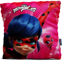 Декоративна подушка Miraculous Леді Баг 40x40 см для дітей, авто, дивану, реверсивна, з героями Марінетт, Адріан, Кет Нуар, Париж, до постільної білизни