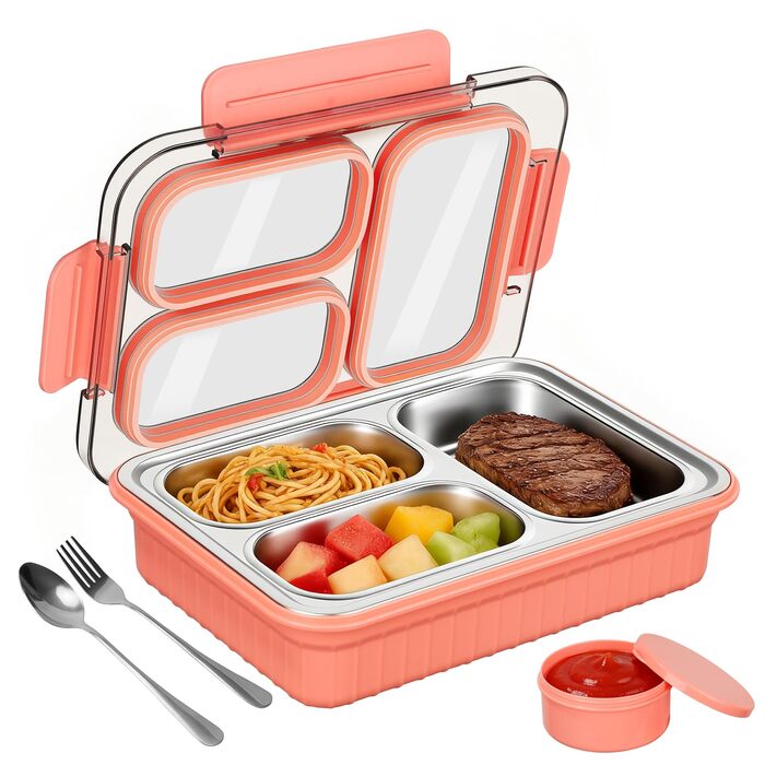 Металева ланчбокс для дітей 900 мл з 3 відділеннями, Bento Lunch Box, без BPA, для школи, дитячого садка, офісу та в дорогу