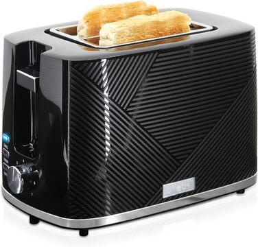 Набір для сніданку: тостер на 2 підсмажування, 7 рівнів підсмажування та бездротовий чайник 1,7 л, 2200 Вт, чорний, BPA-free, сучасний дизайн