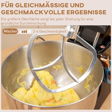 Кухонна машина HOMCOM 1400W з чашею 5.5л з нержавіючої сталі, 6 швидкостей, міксер для тіста та приготування їжі