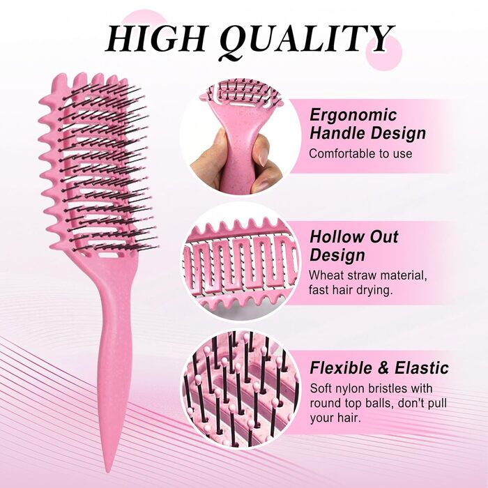 Щітка для кучерявого волосся, формування кучерявок, для жінок та чоловіків (рожева)