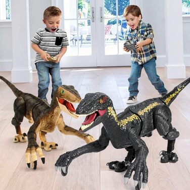 Remote Control Dinosaur Toy, Electronic Walking Velociraptor with LED Lighting & Realistic Simulation Sounds, 2.4 GHz Velociraptor Toy, Best RC Dinosaur Gifts for Kids