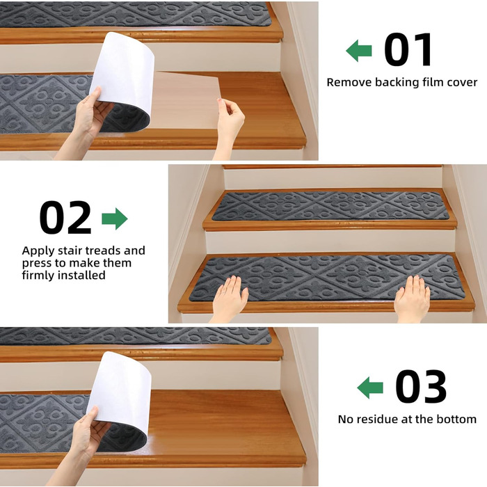Килимки на сходи YISUN 15 шт., антиковзні, самоклеючі, прямокутні 20x65 см (сірі). Для дітей, літніх людей та собак. Для внутрішнього та зовнішнього використання.