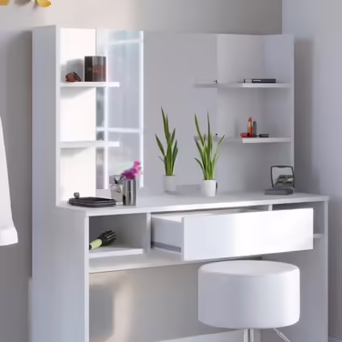 Vicco Vanity Table Daenerys, Dressing Table White, 100 cm White (White, with mirror & stool)