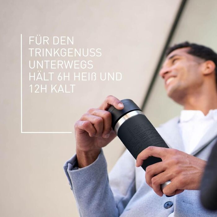 Термокружка Emsa N20220 Travel Mug Classic, 0.5 л, нержавіюча сталь, чорна, з кришкою Comfort-Verschluss, 6 год гаряча, 12 год холодна, 100% герметична, для подорожей