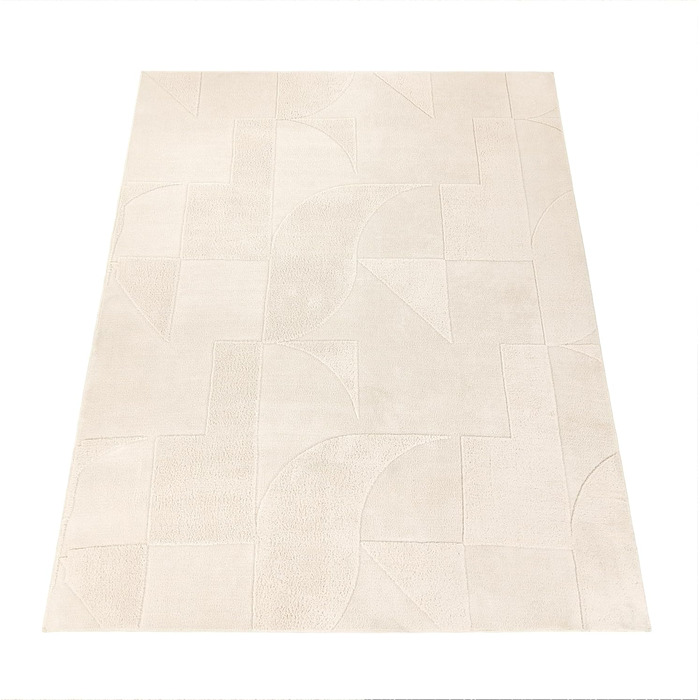 Paco Home Rug Living Room Bedroom High Pile Scandinavian Pattern Boho Look Solid Soft 3D Look Abstract Washable Cream, Size: 120x160 cm 120 x 160 cm (Rectangular) Cream - Geometric 1