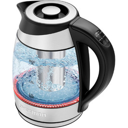 Chefman Electric Glass Kettle with Temperature Control - 1.8L Stainless Steel, Infuser, Auto Shutoff, LED Display
