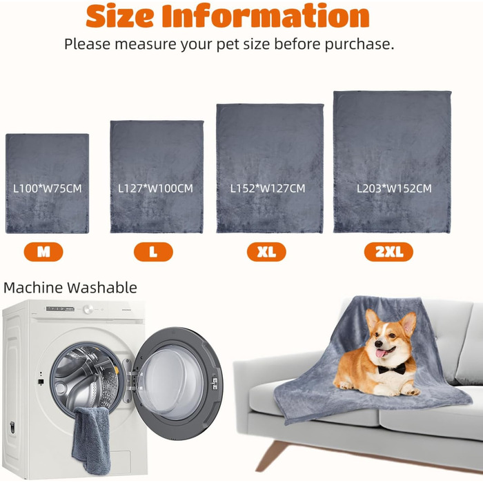 Водонепроникний коврик для собак Nobleza XXL (203 x 152 см) - М'який та пухнастий, для дому та на вулицю, підходить для котів, можна прати в машині, двосторонній захист дивану (L 127 x 100 см, сірий)