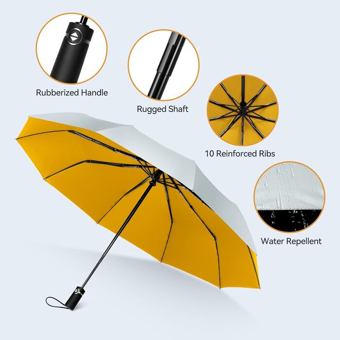 Чоловічий парасолька TechRise: великий, стійкий до вітру, автоматичний, компактний (жовтий & срібний)
