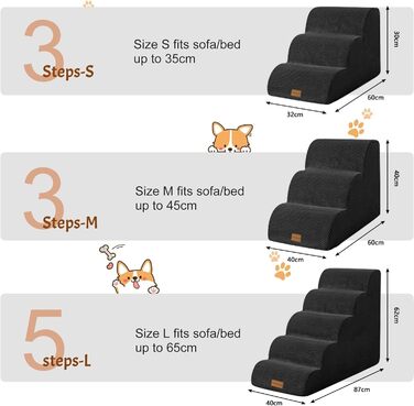 Trhillsbrad Breiter Hundetreppe 5 Stufen for Small Dogs, High-Density Foam Pet Stairs, Washable Cover and Non-Slip Bottom (Wide Dog Stairs 5 Steps Black)