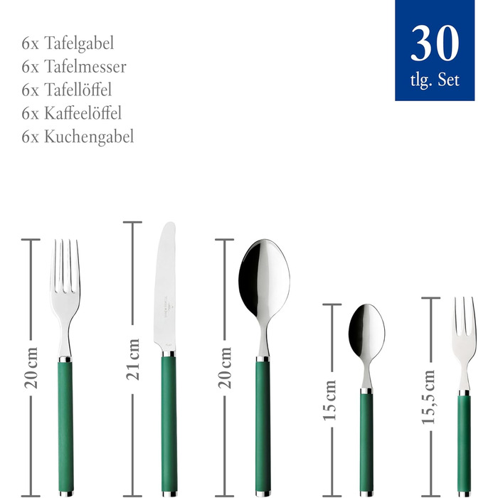 Villeroy & Boch – Play! Green Garden Tableware Set, 30 pieces, 6 people, green, dishwasher-safe, cutlery with colorful handles, cutlery with plastic handles, cutlery set, tableware set, stainless steel, plastic