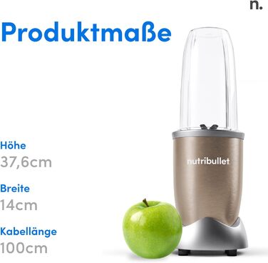 NutriBullet Pro, 900 Watt power, Easy and quick to use, Compact, Easy to clean, With 700 ml cup, Smoothie mixer, Smoothie maker, Electric mixer, NB904CP Champagne Base Kit