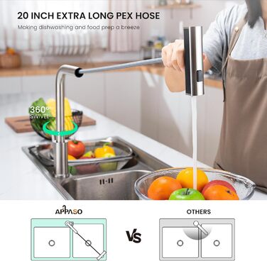 Чорний кухонний змішувач Appaso з висувною лійкою, 360° обертання, 2 режими струменя, для кухні | З нержавіючої сталі, водоспад