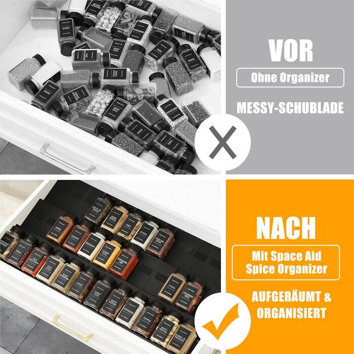 Організатор для спецій Famhap, 24 шт. - полиці для спецій у ящик, чорний