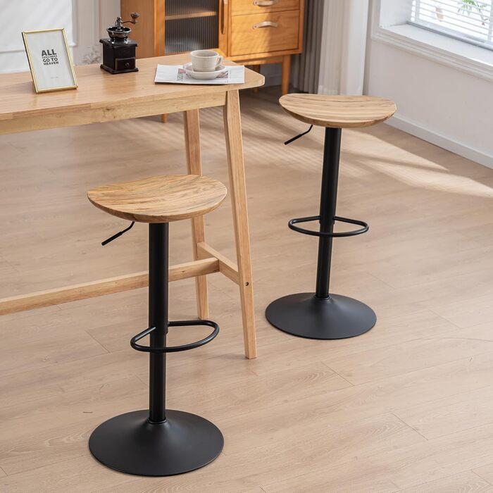 YOUNIKE Adjustable Bar Stools 2-Pack - Wooden Swivel Bar Height Stools with Footrest for Kitchen & Bar - Antique Brown