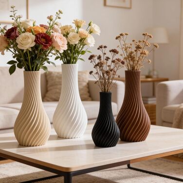 Ваза NATUMO Design 'Longi' – сучасна декоративна ваза з міцного пластику, 18 см, бежева