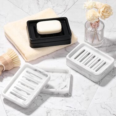 Підставка для мила Shinowa з подвійним шаром та знімним контейнером для води, білий мармур, для ванної кімнати, кухні, душу