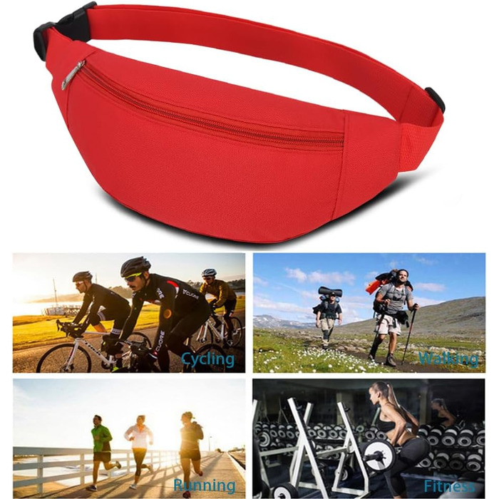 Сумка на пояс для чоловіків та жінок, бананка спортивна, червона, для подорожей, прогулянок з собакою та активного відпочинку