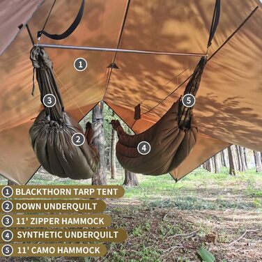 Onewind Hammock Tarp - Versatile Camping Shelter, Ultralight Rain Fly with Doors, XXL Size for Winter Bushcraft & Tent Use - Complete Kit