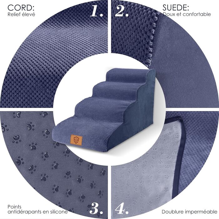 Dog Stairs for Small Dogs, 4 Steps Pet Stairs made of Foam with Waterproof Cover, Detachable Dog Ramp Cat Stairs for Sofa Bed, Send 1 Lint Roller (4 Step Blue Dog Stairs)