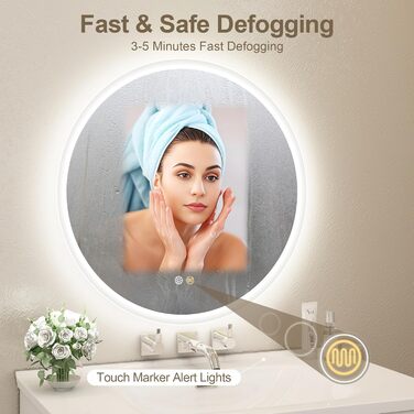 Дзеркало для ванної кімнати STARLEAD 60см з LED-підсвічуванням, регульована яскравість, 3 колірні температури, протитуманна функція, пам'ять налаштувань, HD скло, IP44, вологостійке, сріблястий колір (без Bluetooth)