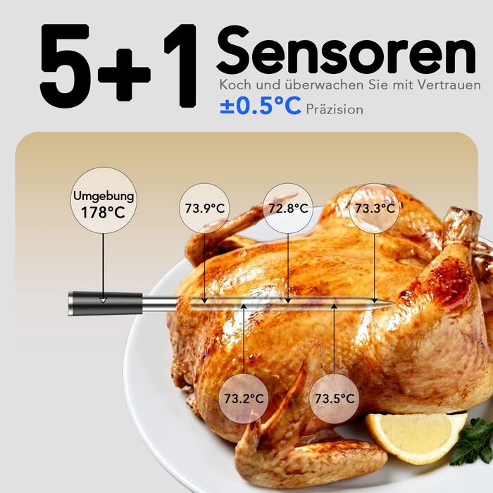 Бездротовий термометр для м'яса з Wi-Fi, LCD-базою та Bluetooth, ±0,5°C, BF-70