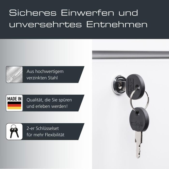 Поштовий ящик Burg-Wächter AMZ 2500 NI з газетницею та табличкою для імені, нержавіюча сталь, формат DIN C4, 2 ключі, білий