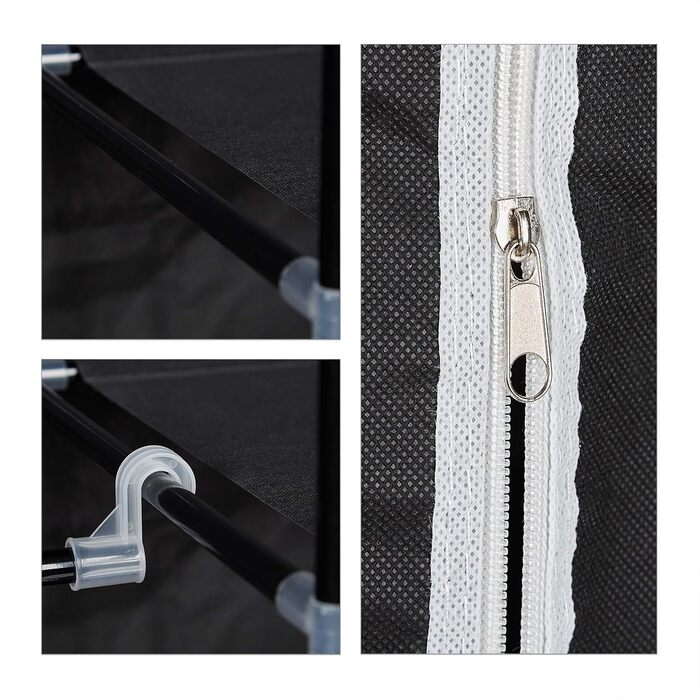 Relaxdays Fabric Clothes Closet, 9 Compartments, 2 Clothes Rails, HBT: 173 x 148 x 43 cm, Camping, Cellar, Folding Closet, Fabric, 10019122-139 (Black)