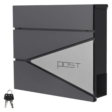 Поштовий ящик ML-Design Anthrazit/Silver, нержавіюча сталь з порошковим покриттям, 37x37 см, з газетницею, замок (2 ключі), настінний дизайнерський поштовий ящик