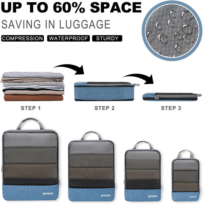 Набір компресійних органайзерів для подорожей (6 шт., блакитний)