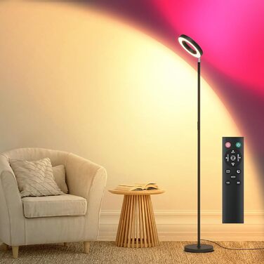 LED торшер, 42W, 16 мільйонів кольорів RGBCW, WiFi, розумний, двосторонній, для вітальні, сумісний з Alexa/Google Home, синхронізація з музикою, плавне регулювання яскравості, торшер для читання в спальню (RGB-RC)