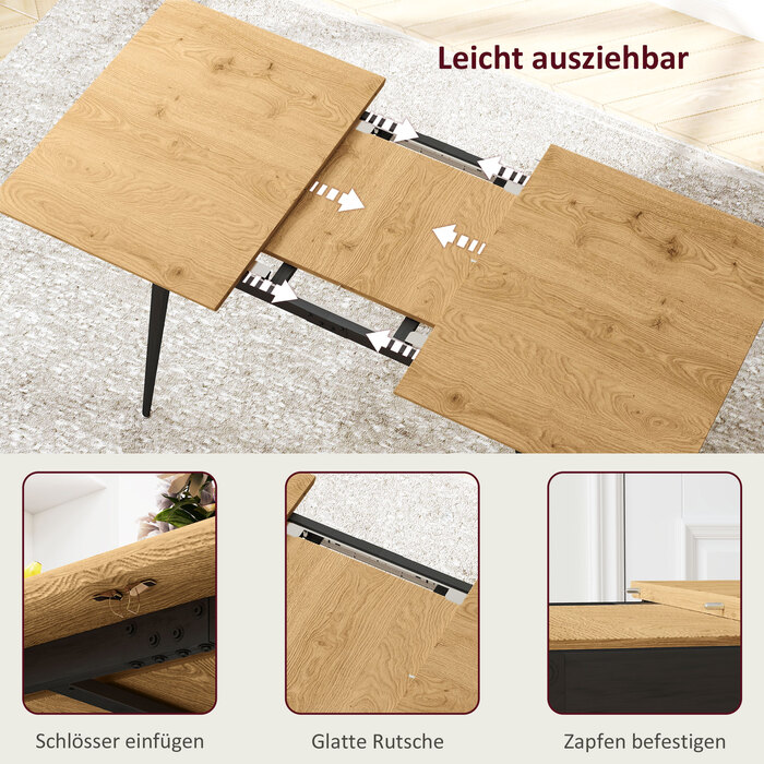 HOMCOM Extendable Dining Table - Seats 6-8, Kitchen Table with Sturdy Steel Legs
