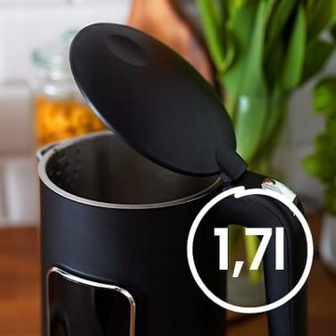 Електричний чайник 1.7 л з тачскріном, 2200 Вт, регулювання температури (40–100°C), 5 програм, підтримання тепла, нержавіюча сталь, бездротовий, чорний