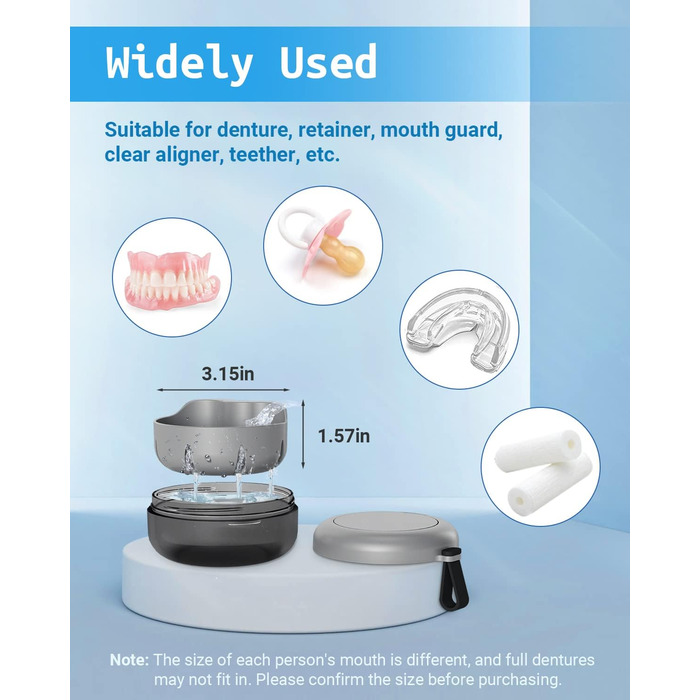 Ультразвуковий очисник 48000 Гц з УФ-лампою, 24 Вт, 180 мл | Для зубних протезів, ретейнерів, ювелірних виробів та ін. | Білий/Сірий