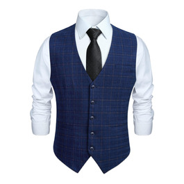 Жилет для чоловіків HISDERN з візерунком у клітинку, блакитний, бавовна | Формальний костюмний жилет