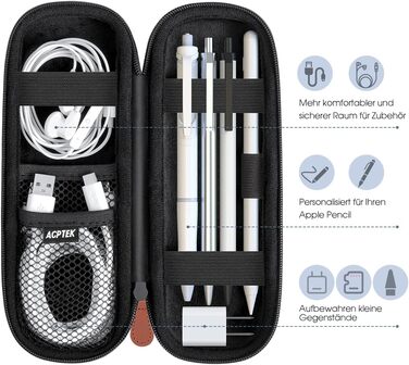 Чохол для Apple Pencil та інших стилусів, преміум шкіра, з відділенням для кабелю USB (чорний)