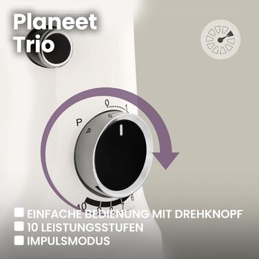 Кухонний комбайн ZEEGMA PLANEET TRIO: планетарний робот, 1500 Вт, 3 чаші (4 л, 4,5 л, 5,2 л), 10 швидкостей, міксер з гаками та вінчиком, кришка з мірним стаканом