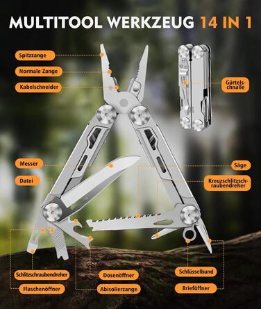 Мультитул 14 в 1 з нержавіючої сталі з кейсом: плоскогубці, ніж, пилка, викрутки для чоловіків. Ідеальний для кемпінгу, ремонту та подорожей