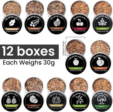 Тріски для коктейльного смокера, 12 смаків, натуральні тріски для приготування напоїв, Bourbon, Whiskey, кулінарні тріски, подарунок для чоловіка