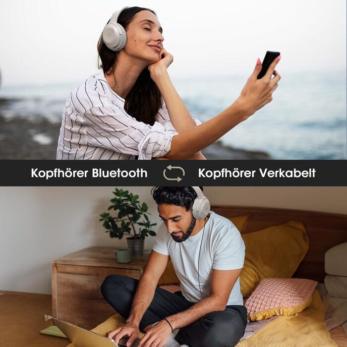 Бездротові навушники DOQAUS Bluetooth з тривалим часом роботи (70 годин), Over-Ear, Bluetooth 5.4, Hi-Fi стерео для подорожей, телефону та ПК (світло-сірий)