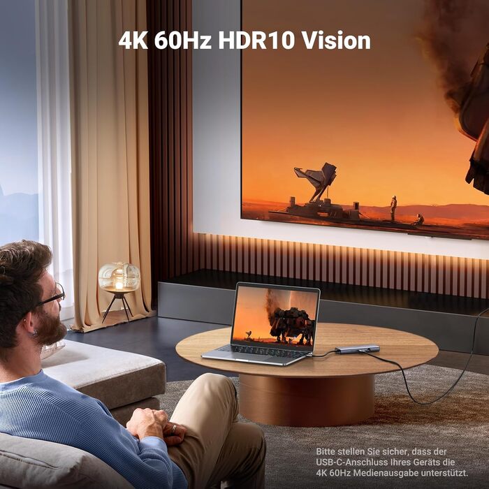 Хаб UGREEN Revodok 109 USB-C з HDMI 4K 60Hz, PD 100W, Gigabit Ethernet, SD/TF, 2xUSB-C, 2xUSB-A - сумісний з iPhone, MacBook, iPad, Surface, Galaxy