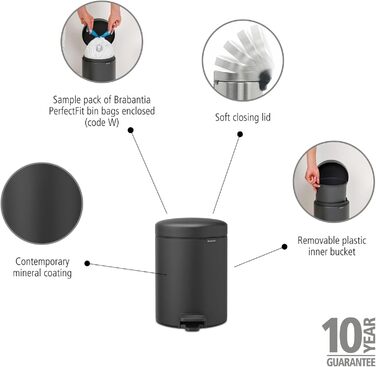 Відро Brabantia Treteimer 30L з внутрішнім відром, чорний матовий, 27x21x29 см